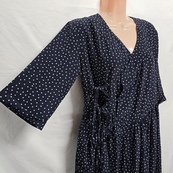 Beams Boy Polka Dot Fit and Flare Wrap Tie Dress Women One Size Blue - Picture 2 of 12